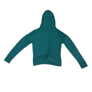 Teal Blue Hoodie With Twist Knot Detail Women’s Large Long Sleeves Cozy Comfy